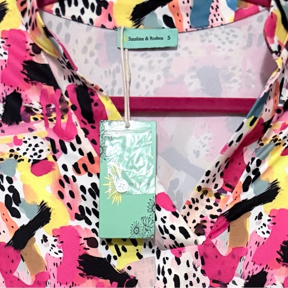 Vibrant Pink Multi-Print Roll-Sleeve Tunic - Picture 2 of 2